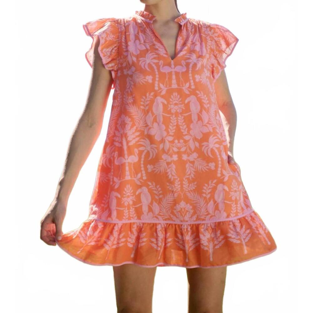 NEW SUGARLIPS toucan jungle print shift dress in pink-orange multi - Picture 5 of 6
